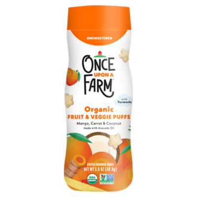 Once Upon a Farm Unsweetened Organic Fruit & Veggie Puffs Sorghum Snack Baby Food, 1.5 oz