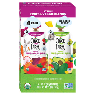 Once Upon a Farm Organic Fruit & Veggie Blends, 3.2 oz, 4 Count