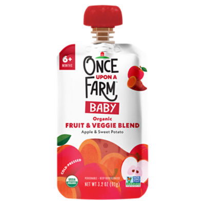 Once Upon a Farm Organic Fruit & Veggie Blend Apple & Sweet Potato Baby Food, 6+ Months, 3.2 oz