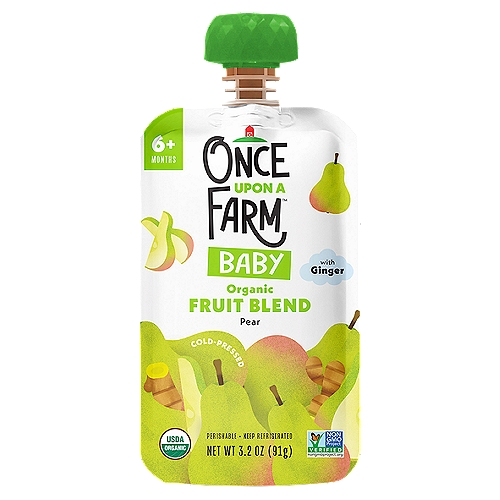 Once Upon a Farm Organic Fruit Blend Pear with Ginger Baby Food, 6+ Months, 3.2 oz
