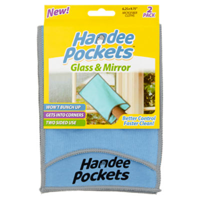 Handee Pockets Glass & Mirror Microfiber Cloths, 2 count