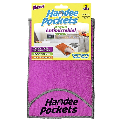 Handee Pockets All Purpose Antimicrobial Microfiber Cloths, 2 count