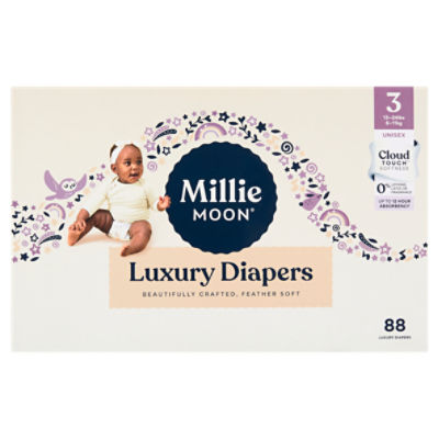 Millie Moon Cloud Touch Softness Unisex Luxury Diapers, Size 3, 13-24 lbs, 88 count