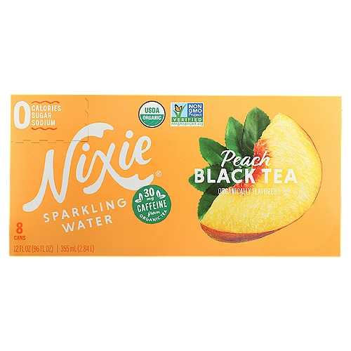 Nixie Peach Black Tea Sparkling Water, 8 count, 12 fl oz