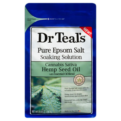Dr Teal's Cannabis Sativa Hemp Seed Oil Pure Epsom Salt Soaking Solution, 3 lbs