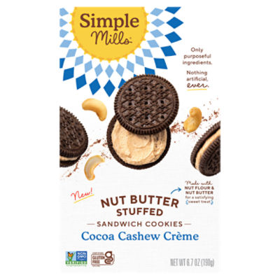Simple Mills Cocoa Cashew Crème Nut Butter Stuffed Sandwich Cookies, 6.7 oz
