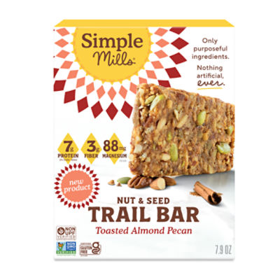 Simple Mills Toasted Almond Pecan Nut & Seed Trail Bar, 1.58 oz, 5 count