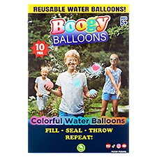 Pinnacle Brands Boogy Colorful Reusable Water Ballons, Ages 5+, 10 count, 10 Each