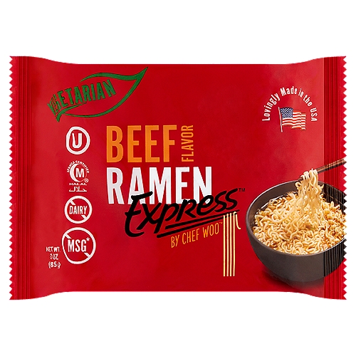 Chef Woo Express Beef Flavor Ramen, 3 oz
No MSG*
*No added MSG. Contains small amounts of naturally occuring glutamates.