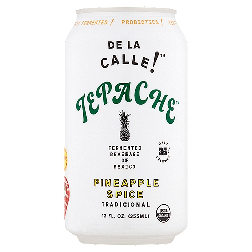 De La Calle! Tepache Pineapple Spice Fermented Beverage, 12 fl oz
iHola!
For Generations, Tepache - a Fermented Probiotic Drink Made with Pineapple Drink and a Unique Blend of Aromatics and Spices - Has Been Served & Savored Throughout Mexico.
Enjoyed at Tepacherias or Simply Sipped Out of a Bag with a Straw. There are Hundreds of Tepache Variations that Differ from Region to Region.

A Culture of Tepache™ Celebration