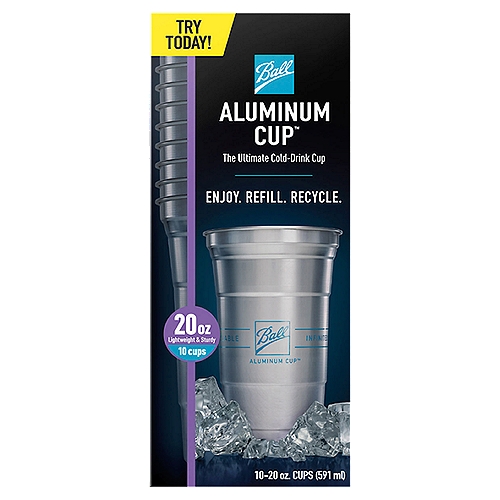 Ball 20 oz Aluminum Cup, 10 count
Enjoy
Elevates any occasion, including holiday parties, birthdays, outdoor gatherings and weddings.

Lightweight & Sturdy
Strong design retains shape under the firmest grip and for a few refills.

Cool Touch
Provides a unique cold drink experience that brings out the best in every icy sip.
