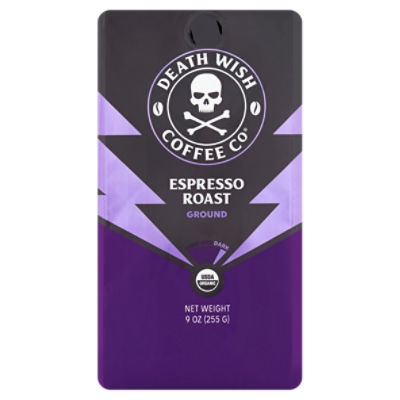 Death Wish Coffee Co Dark Espresso Roast Ground Coffee, 9 oz