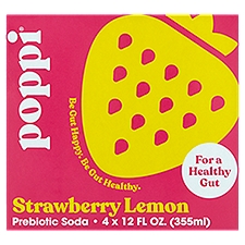 Poppi Strawberry Lemon Prebiotic Soda, 12 fl oz, 4 count