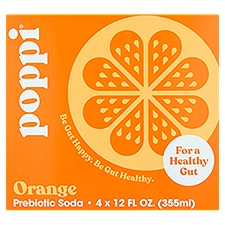 Poppi Orange Prebiotic Soda, 12 fl oz, 4 count