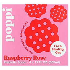 Poppi Raspberry Rose Prebiotic Soda, 12 fl oz, 4 count