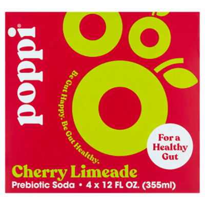 Poppi Cherry Limeade Prebiotic Soda, 12 fl oz, 4 count