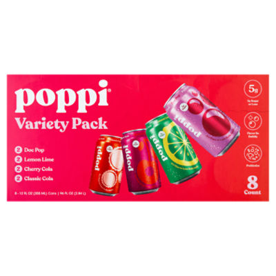 Poppi Soda Variety Pack, 12 fl oz, 8 count