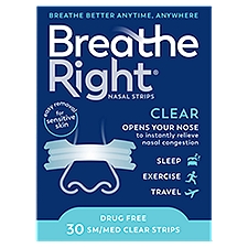 Breathe Right Clear Nasal Strips, SM/Med, 30 count