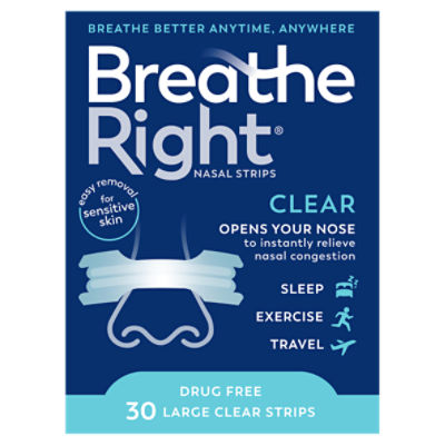 Breathe Right Clear Nasal Strips, Large, 30 count, 30 Each