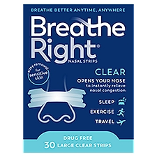 Breathe Right Clear Large, Nasal Strips, 30 Each