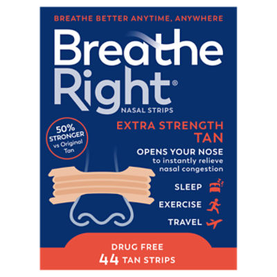 Breathe Right Extra Strength Tan Nasal Strips, 44 count