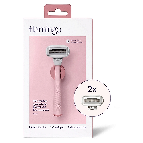 Flamingo Rose Razor Handle, Cartridges, & Shower Holder