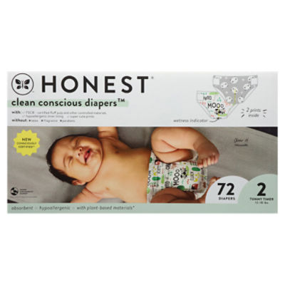 Honest Clean Conscious Diapers 2 Tummy Timer 12-18 lbs Diapers 72 ea