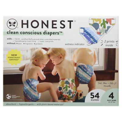 Honest Clean Conscious Diapers 4 Busy Babe 22-37 lbs Diapers 54 ea