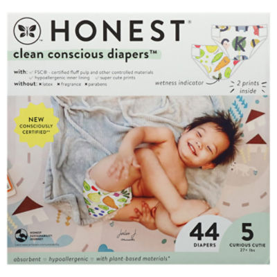 Honest Clean Conscious Diapers 5 Curious Cutie 27+ lbs Diapers 44 ea