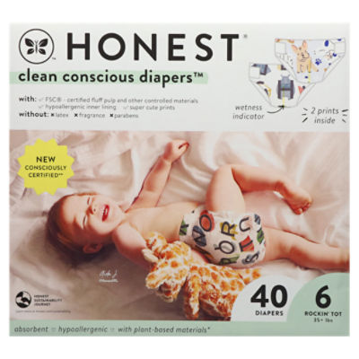 Honest Clean Conscious Diapers 6 Rockin' Tot 35+ lbs Diapers 40 ea