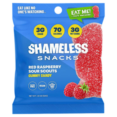 Shameless Snacks Red Raspberry Sour Scouts Gummy Candy, 1.8 oz