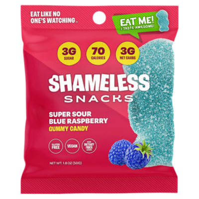 Shameless Snacks Super Sour Blue Raspberry Gummy Candy, 1.8 oz