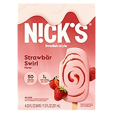 Nick's Swedish-Style Strawbär Swirl Flavor Frozen Dessert, 2.8 fl oz, 4 count
