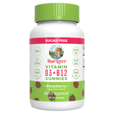 MaryRuth's Raspberry Vitamin D3 + B12 Gummies Dietary Supplement, 30 count