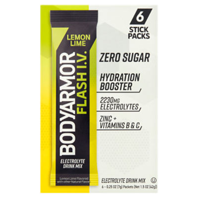 BodyArmor Lemon Lime Flash I.V. Electrolyte Drink Mix, 0.25 oz, 6 count