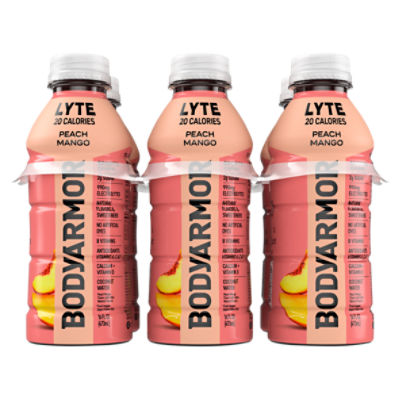 BodyArmor Lyte Peach Mango Flavor Sports Drink, 16 fl oz, 6 count, 96 Fluid ounce