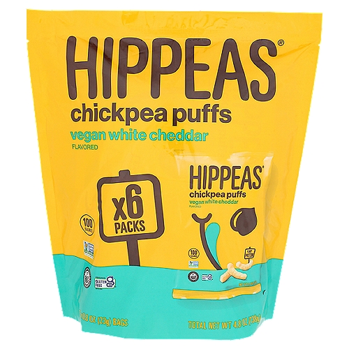 Hippeas Vegan White Cheddat Flavored Chickpea Puffs, 0.8 oz, 6 count