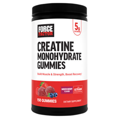 Force Factor Creatine Monohydrate Gummies Mixed Berry Flavor Dietary Supplement, 150 count