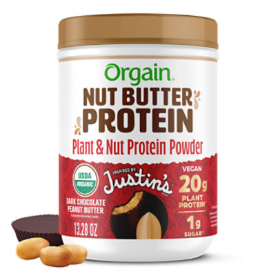 Orgain® x JUSTIN'S® Plant & Nut Butter Protein Powder, Dark Chocolate Peanut Butter, 13.28oz