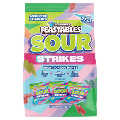 Mr Beast Feastables Sour Strikes Assorted Flavors Sour Gummy Candy, 27 count, 13.5 oz