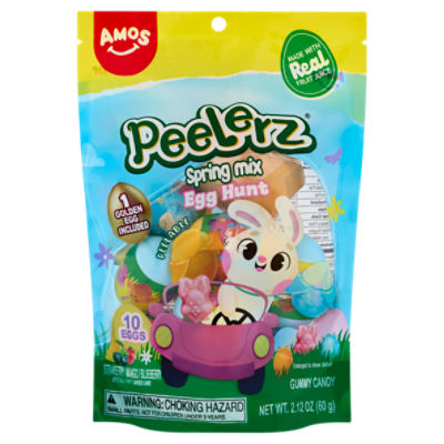 Amos Peelerz Strawberry Mango Blueberry Spring Mix Egg Hunt Gummy Candy, 10 count, 2.12 oz