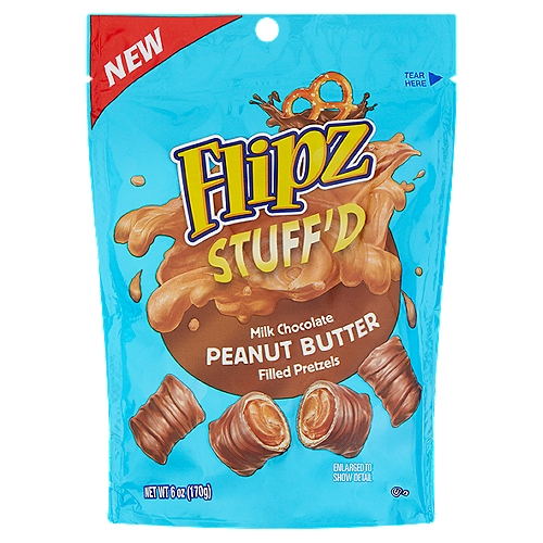 Flipz Stuff'd Milk Chocolate Peanut Butter Filled Pretzels, 6 oz
Why Snackrifice?™
Fill up the snack drawer, your work bag, and the pantry with a new treasure: Flipz Stuff'd! Flipz Stuff'd are bite-sized pretzel nuggets filled with creamy peanut butter and coated in sweet milk chocolate, the perfect balance of salty, sweet, and crunchy.