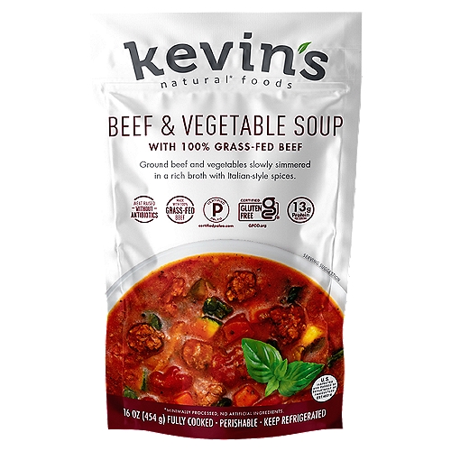 Kevin's Natural Foods Beef & Vegetable Soup with 100% Grass-Fed Beef, 16 oz