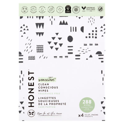 Honest Sensitive Clean Conscious Wipes, 4 pack, 288 count