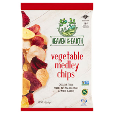 Heaven & Earth Cassava, Taro, Sweet Potato, Beetroot & White Carrot Vegetable Medley Chips, 5 oz