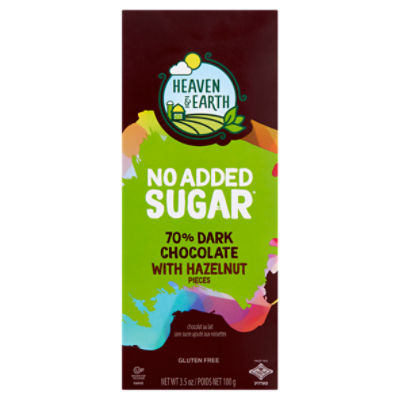 Heaven & Earth No Added Sugar 70% Dark Chocolate with Hazelnut Pieces, 3.5 oz