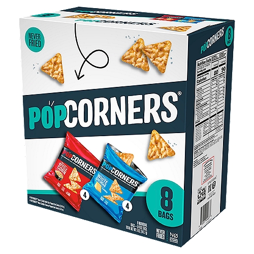 PopCorners Popped Corn Snacks, 5/8 oz, 8 countnPopCorners are the delicious snack that makes it easier than ever to SNACK BETTER! Drizzled in sunflower oil with a pinch of sea salt, our chips are made with non-GMO corn and never fried. No gluten, no nuts. Just simple ingredients for great tasting flavor