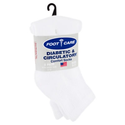 Foot Care Diabetic & Circulatory White Quarter Comfort Socks, Size 9-11, 2 pair