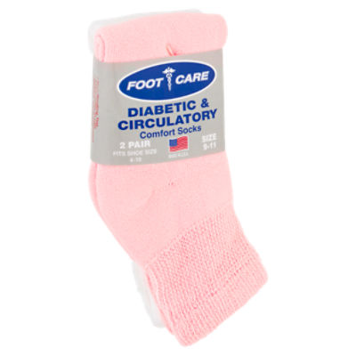 Foot Care Diabetic & Circulatory Pink/White Quarter Comfort Socks, Size 9-11, 2 pair