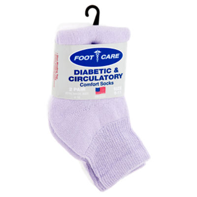 Foot Care Diabetic & Circulatory Lavender/White Ankle-Quarter Comfort Socks, Size 9-11, 2 pair